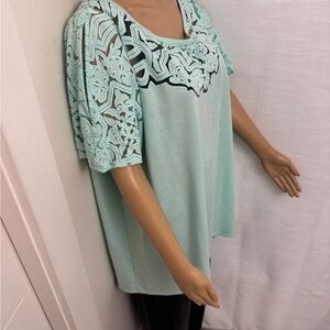 32” ptp Mint Green Lace Detail Women's Top